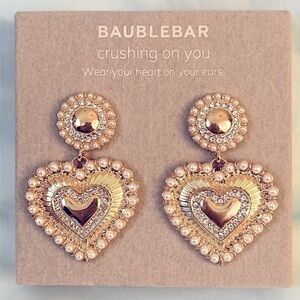 Brand New BaubleBar Gold Tone Heart Faux Pearl Beaded Drop Earrings Valentine’s
